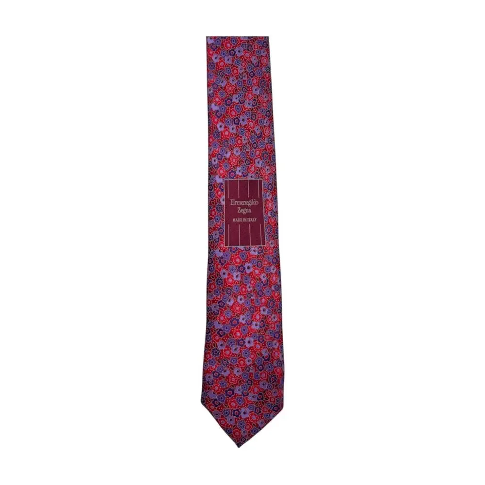 Ermenegildo Zegna Tie Mens Red Silk Floral Classic Luxury Made In Italy Y2K